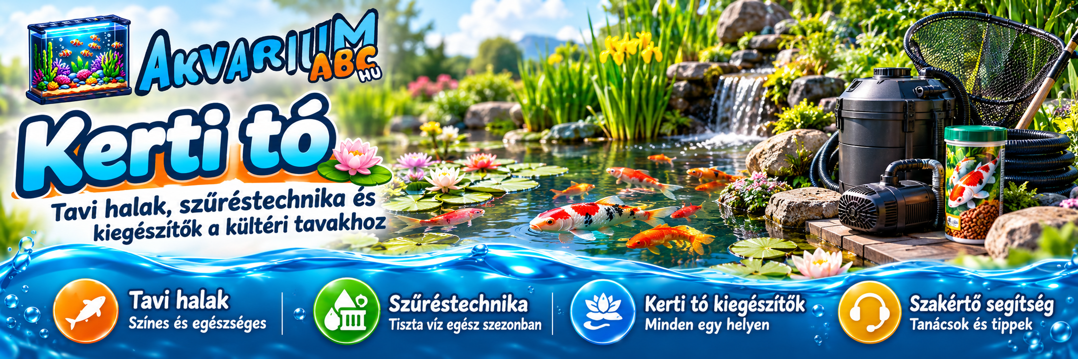 Kerti tó koi halakkal és vízeséssel.png